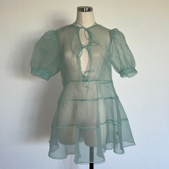 Very Rare!!!- For Love and Lemons Lucille Organza mint sheer nightie (L) - Picture 3 of 12